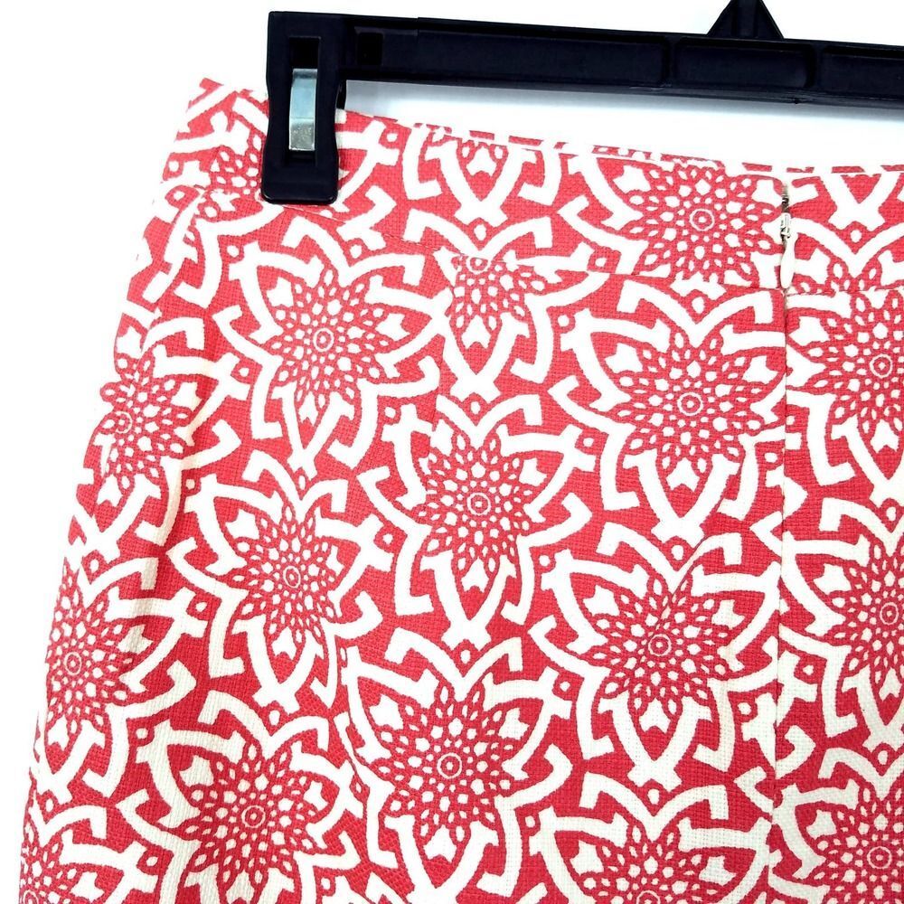 J.Crew Coral Medallion Print Basketweave Cotton Pencil Skirt Size 00 - Picture 4 of 6